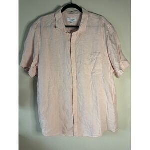 Nordstrom 2XL Pink 100% Linen Short‎ Sleeve Button Up Casual Shirt